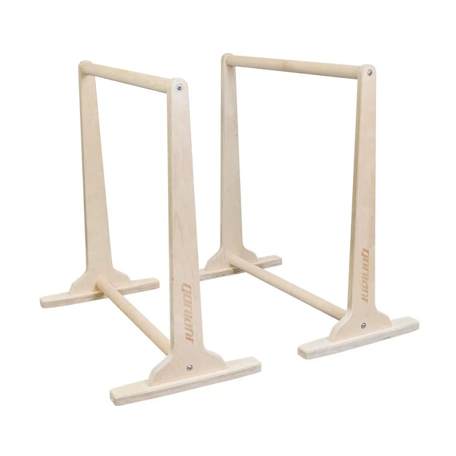 Gorletic wooden dip bars - birch plywood frame with rounded wooden grip rail