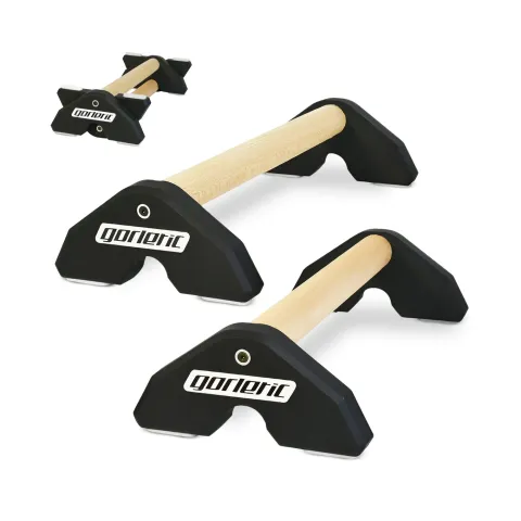 Gorletic LowFit Pro parallettes, wood grip between black polymer ends