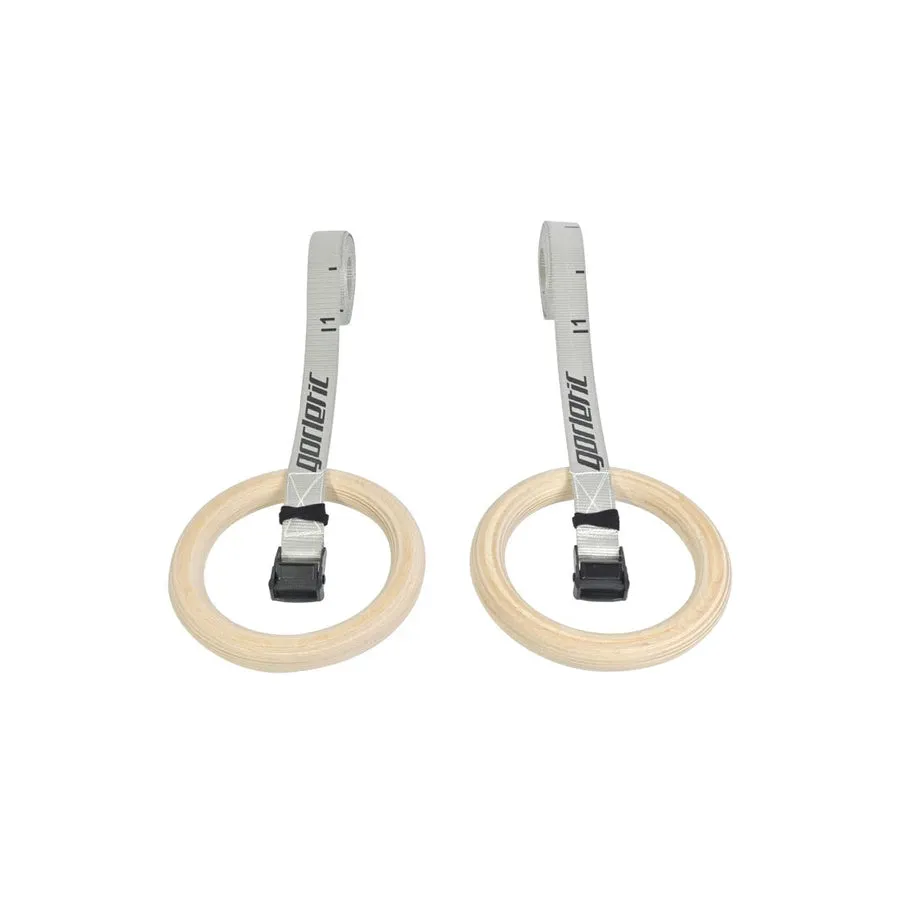 Gorletic wooden gymnastic rings with grey branded straps