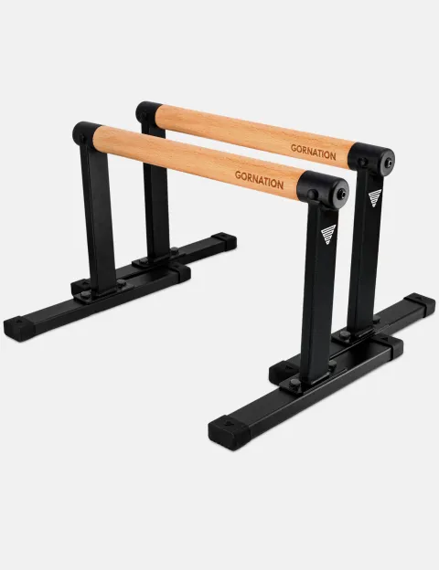 Gornation Premium Parallettes Max, the tall pair with beech grip on steel legs