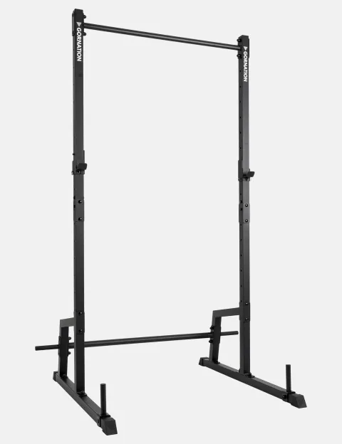 Gornation Premium Pull Up Station, black steel rack with pull-up bar and squat rests