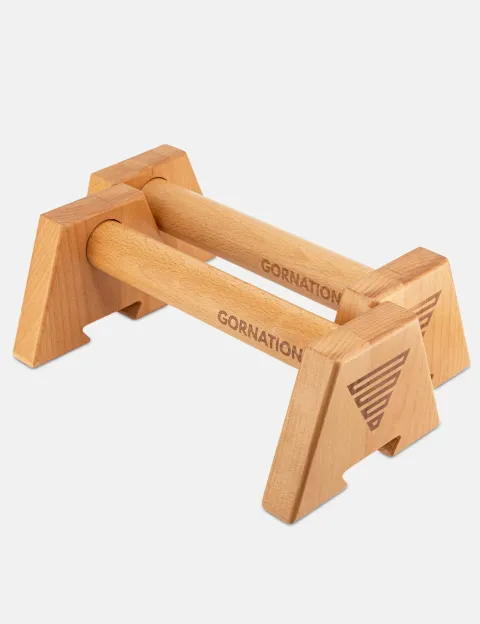 Gornation Wooden Parallettes, all-beech pair with engraved logo on the feet