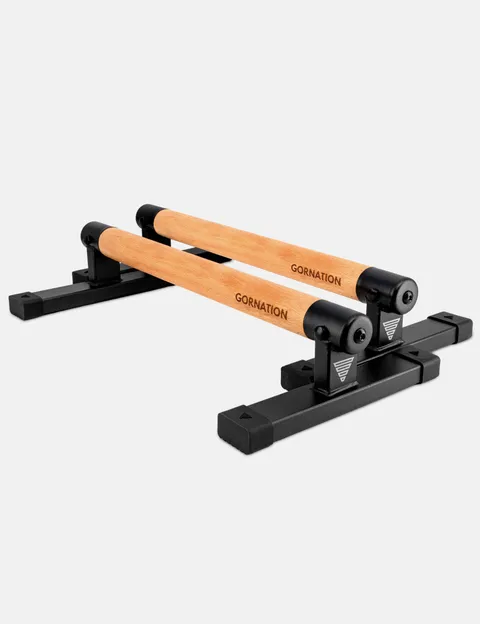 Gornation Premium Parallettes Pro - beech grip on a low wide base