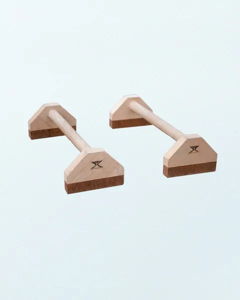 MX-Sport handmade wooden parallettes with two-tone triangular feet