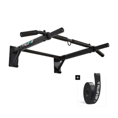 Pullup & Dip Wall Mounted Pull-Up Bar with four grip positions, black steel