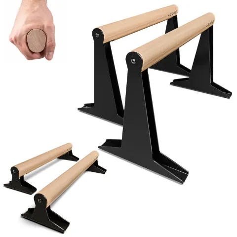 Pullup & Dip Wooden Parallettes with ergonomic wooden handle